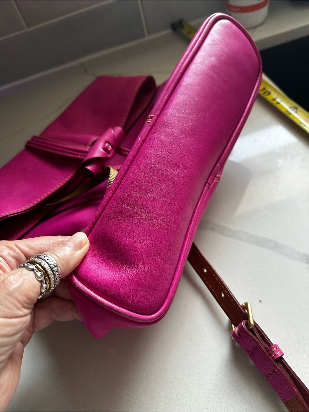 Women's Dooney &Bourke Hot Pink Leather Fold-Over Cross Body bag - Picture 6 of 14
